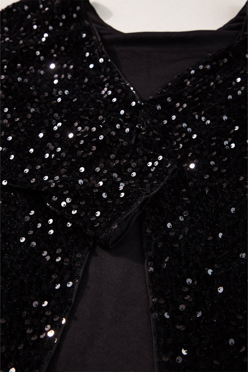 Sequin Long Sleeve Cutout Back Top